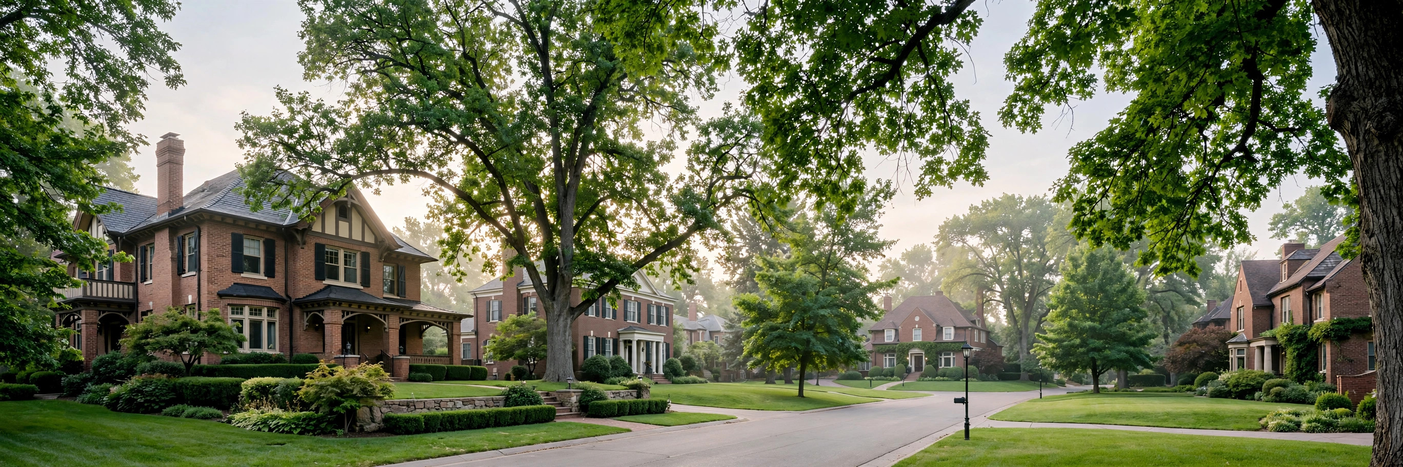 Stately brick homes on large manicured lots in an east Denver neighborhood