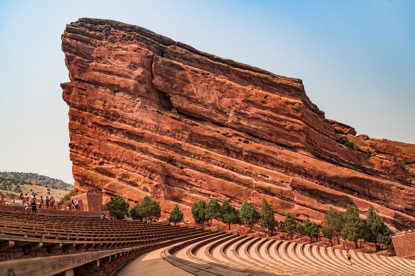 Red Rocks Amphitheatre red sandstone formations towering over the seating in Morrison, Colorado